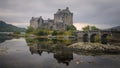 Overcast sunset light on Eilean Donan Castle on Lochalsh, Highlands, Scotland Royalty Free Stock Photo