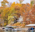 Overcast view of the fall color of a hiking trail in Lake of the Ozarks state Park