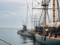Overcast view of the HMS Surprise of Maritime Museum Royalty Free Stock Photo
