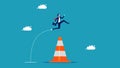 Overcome business obstacles. Businessman jumping over a roadblock