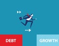 Overcome liabilities. Businessman running and escape debt zone. Concept business vector illustration