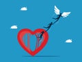 Overcome yourself and get out of the heart cage. Business team with flying wings