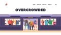 Overcrowded Metro Landing Page Template. Passengers in Underground Transport. Tourists and Citizen Characters In Subway Royalty Free Stock Photo