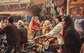 Overcrowded street with driving people, vehicles, cycles in old indian city traffic jam Royalty Free Stock Photo