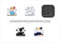 Overdoer procrastinator icons set Royalty Free Stock Photo