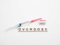 Overdose, Syringe and Empty Fentanyl Vial on its Side Royalty Free Stock Photo