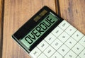 overdue word on calculator display and pen with charts Royalty Free Stock Photo