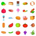 Overeat icons set, cartoon style Royalty Free Stock Photo