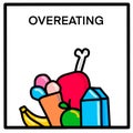 Overeating hand drawn vector illustration in cartoon doodle style food yummy