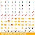 100 overeating icons set, cartoon style Royalty Free Stock Photo