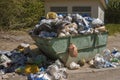 Overfilled dumpster in ghetto in the street, trash recycling