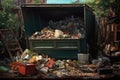 overfilled dumpster with recyclables mixed in