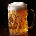 Overfilled frothy mug of beer