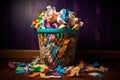overfilled wastepaper basket with papers Royalty Free Stock Photo