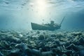 Overfishing Concept with Boat and Plastic Waste.generative ai