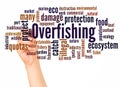 Overfishing word cloud and hand with marker concept Royalty Free Stock Photo