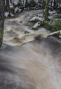 Overflow river Bystrice in Krusne mountains in winter morning