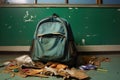 an overflowing backpack filled with school supplies, next to an empty one Royalty Free Stock Photo
