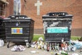 Overflowing bottle bank recycling at brighton church