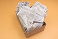 An Overflowing Box of Receipts Ready for Accounting, Bookkeeping, or tax filing Royalty Free Stock Photo