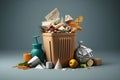 Overflowing garbage can, waste distribution, Generative AI