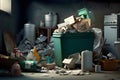 Overflowing garbage can, waste distribution, Generative AI 1