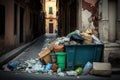 overflowing garbage heap in street after bacchanalia Royalty Free Stock Photo