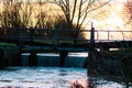 Overflowing lock after big flood with sunset