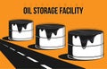 Overflowing Oil storage facility composition with road. Industrial facilities Tanks for storage oil