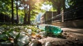 Overflowing Recycling Bin amidst Lush Greenery - Eco-consciousness captured in a single frame Royalty Free Stock Photo