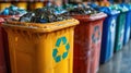Overflowing Recycling Bins in a Waste Management Facility, generative ai Royalty Free Stock Photo