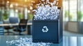 Overflowing shredded paper in recycling bin in modern office setting Royalty Free Stock Photo