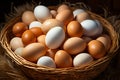 Overflowing straw basket a farmtotable delight of fresh eco eggs Royalty Free Stock Photo