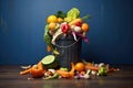 Overflowing Trash Bin With Discarded Fruit And Vegetable Peels