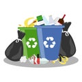 Overflowing trash can. Tank with debris and trash bags. Royalty Free Stock Photo