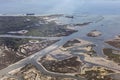 Overflying the lagoon of venice with swamp area and small islands