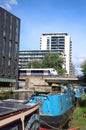 Overground train and canal boats, Tower Hamlets