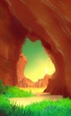 Overgrown cave entrance - simplified cartoonish style