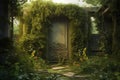 overgrown door in an abandoned garden maze Royalty Free Stock Photo