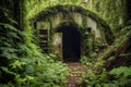 overgrown entrance to an abandoned military bunker