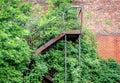 Overgrown metal stairs at derelict pub, Manchester, UK Royalty Free Stock Photo