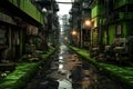 Overgrown Postapocalyptic green street. Generate Ai