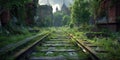 Overgrown Railroad Tracks A PostApocalyptic Scene Royalty Free Stock Photo