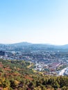 Overgrown slope of Nam mountain and Seoul city Royalty Free Stock Photo