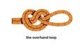 Overhand loop, safe knot tied with rope. Simple reliable string, cord for attaching, binding. Lace, twine for security