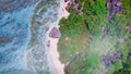 Overhead aerial view of Anse Source Argent in La Digue, Seychelles from drone Royalty Free Stock Photo