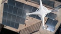 Overhead Aerial view of a Drone Flying over a House Roof Covered in Solar Panels