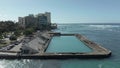 Aerial drone view of ruins of the Waikiki Natatorium War Memorial on Oahu, Hawaii