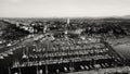 Overhead aerial view of Rimini Port with docked Boats, Italy Royalty Free Stock Photo