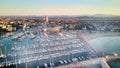 Overhead aerial view of Rimini Port with docked Boats, Italy Royalty Free Stock Photo